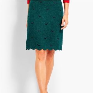 Talbots Embroidered Dachshund Dog Wool Blend Scalloped Pencil Skirt- Size 10